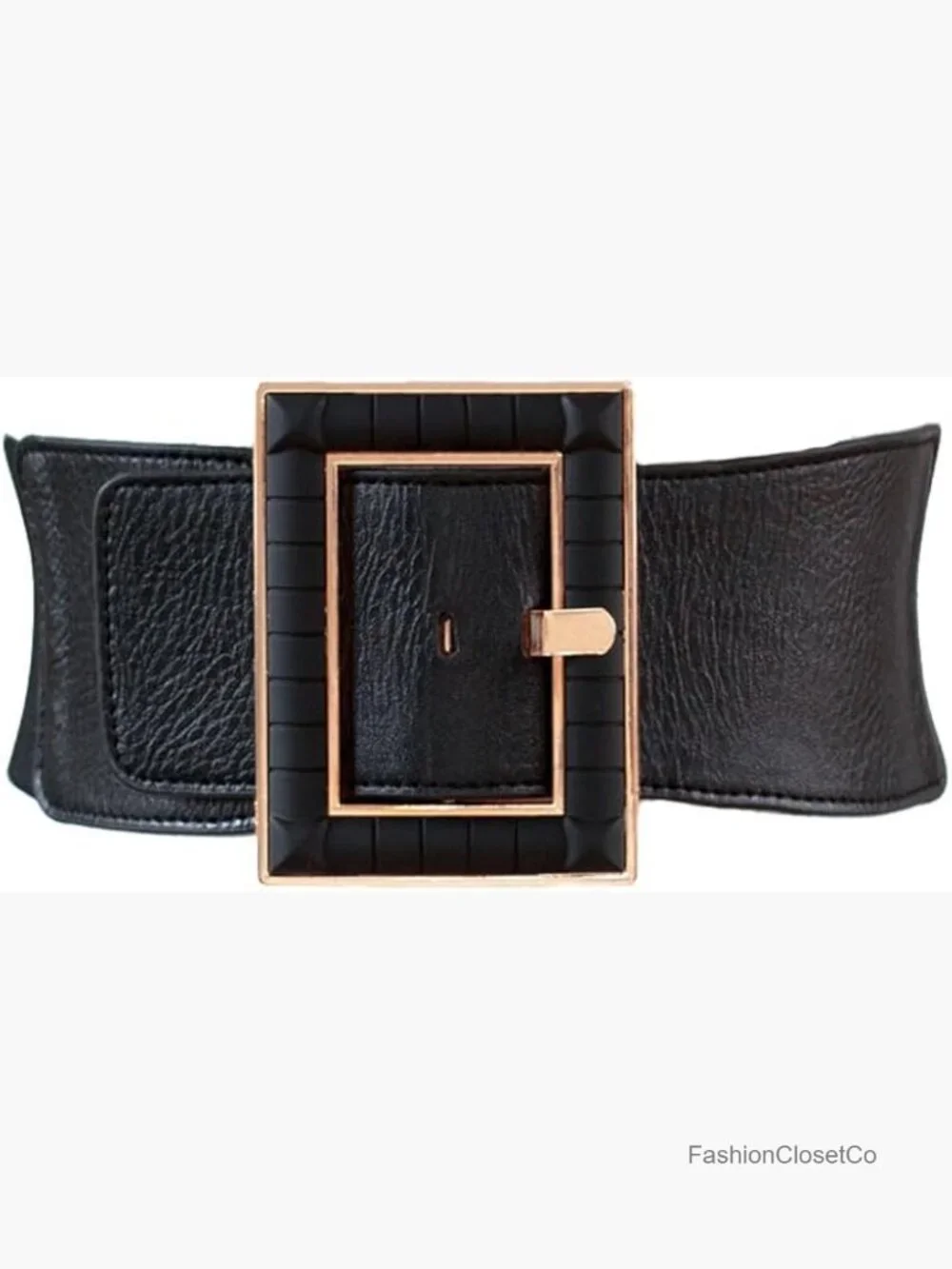 Wide Elastic Waist Belt with Metal Buckle - Stretch Cinch Belt Faux Leather PU,